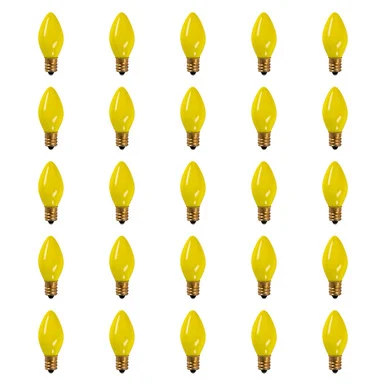 Pack of 25 Incandescent C7 Opaque Yellow Christmas Replacement Bulbs