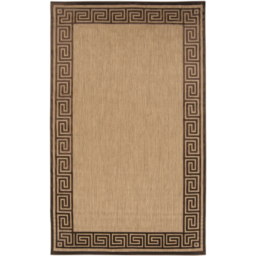 7.85′ x 10.7′ Desert Border Tan and Chocolate Brown Outdoor Area Throw Rug