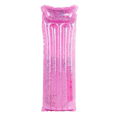 Relax in Style with the 67″ Inflatable Pink Glitter Swimming Pool Lounge Raft with Built-in Head Rest