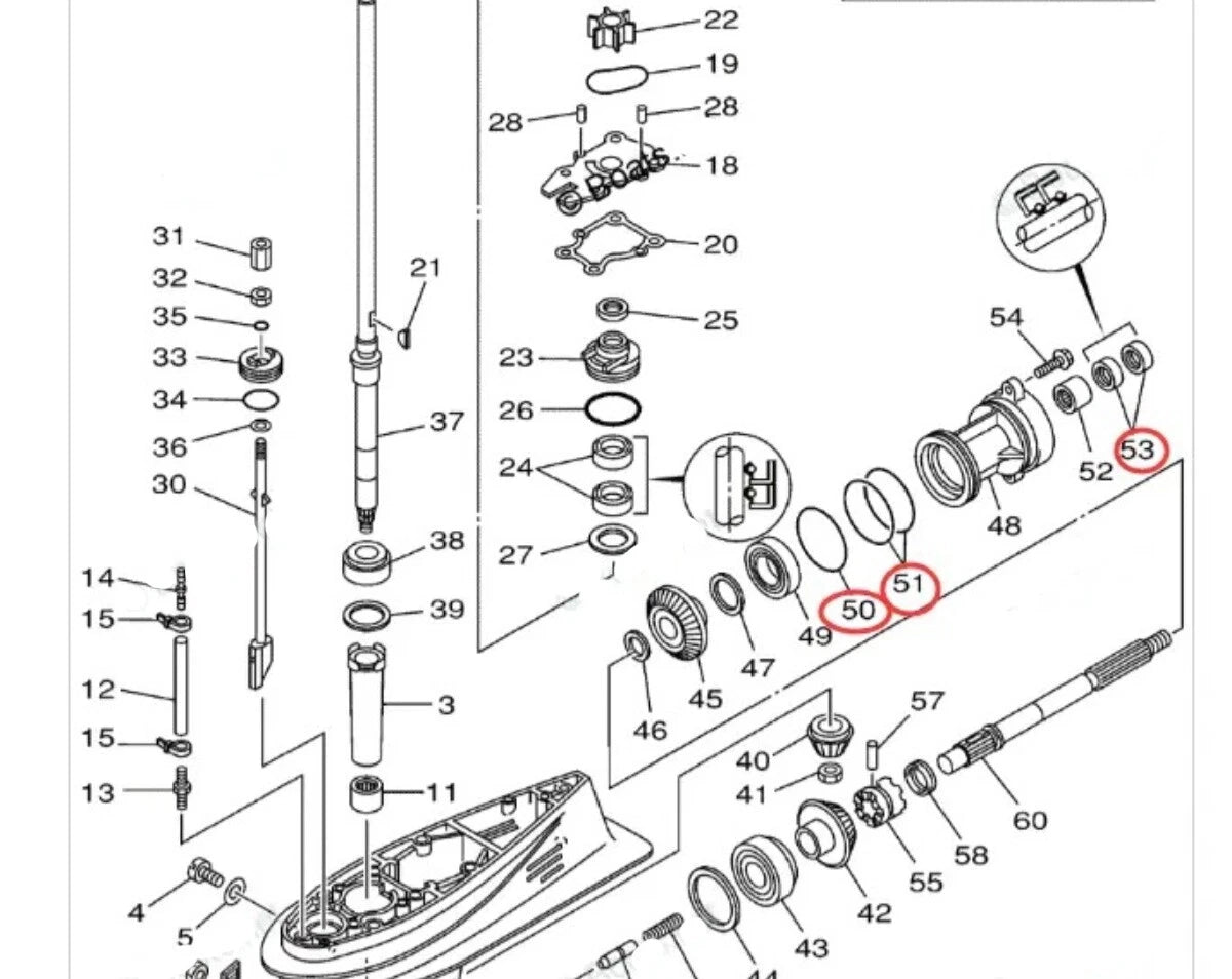 Seal Kit for Yamaha Outboard Motor Lower Gearcase (93101-22M00, 93210-69MG6)