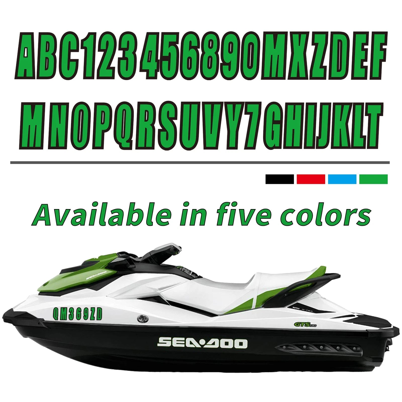 Set of 4 Green Boat Registration Numbers & Letters Marine Vinyl Decals
