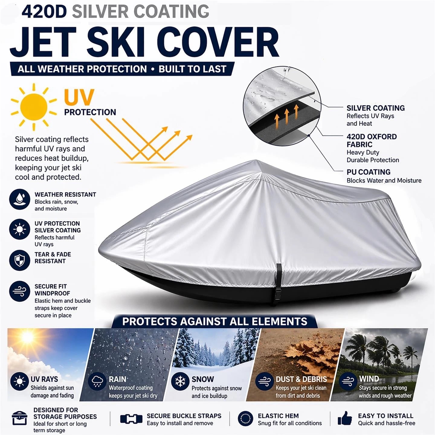 Jet Ski Cover for Sea Doo GTI (2006–2009) 420 Denier w/o Mirrors