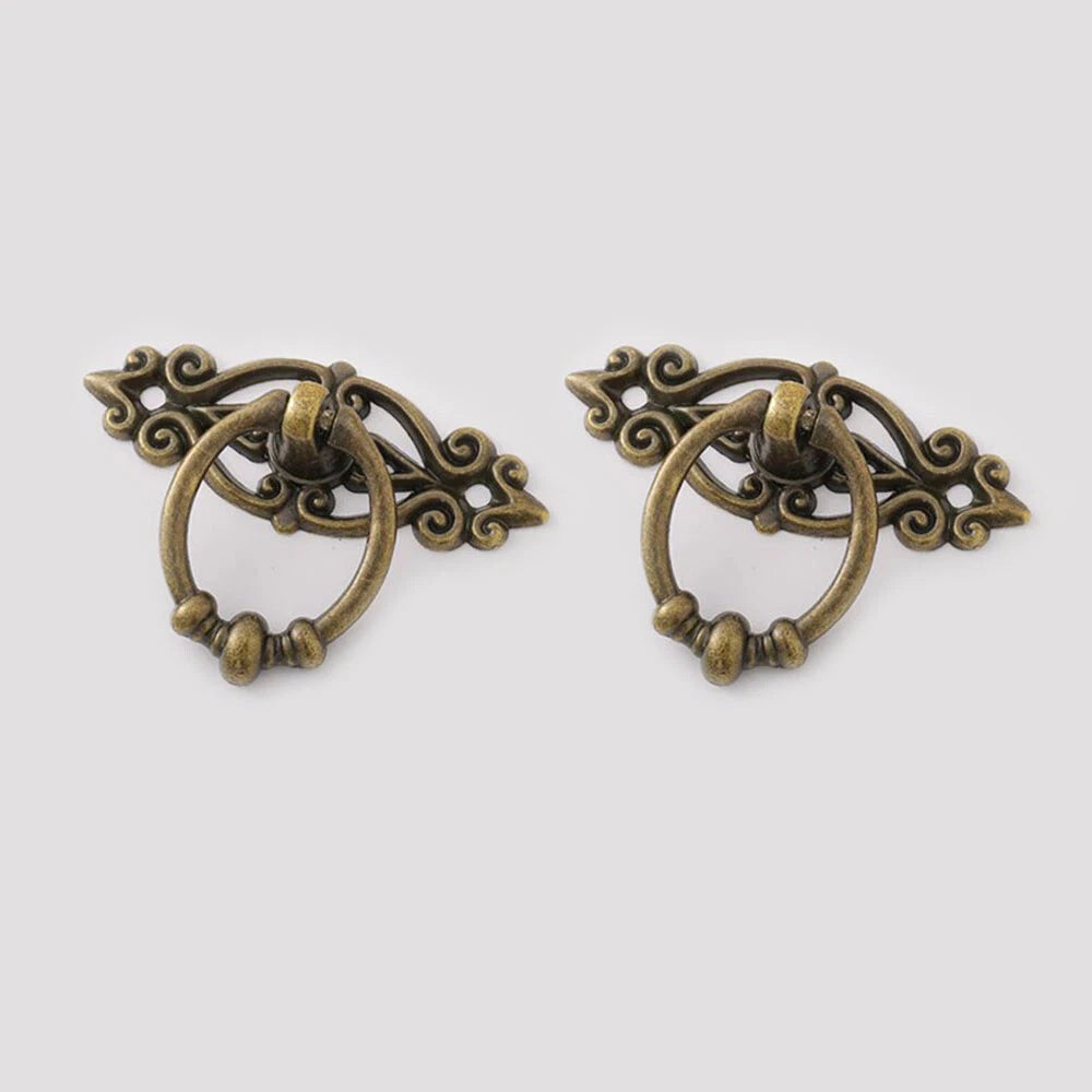 2X Vintage Pull Knob Ring Handles for Jewelry Box, Drawer, Cabinet