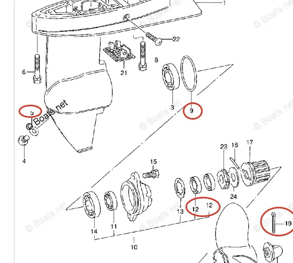 Lower Gearcase Seal with O-ring Kit 09282-12008 09280-49002 for Suzuki 4HP 5HP (1990–2023)