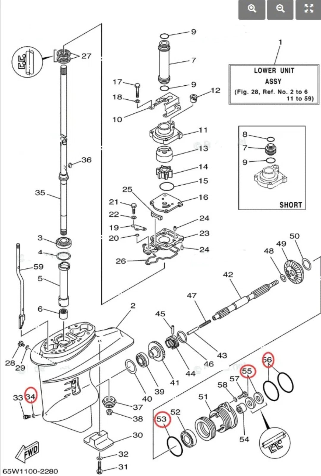 Gearcase Lower Unit Repair Seal Kit for Yamaha Marine 25/30 HP (2-Stroke)