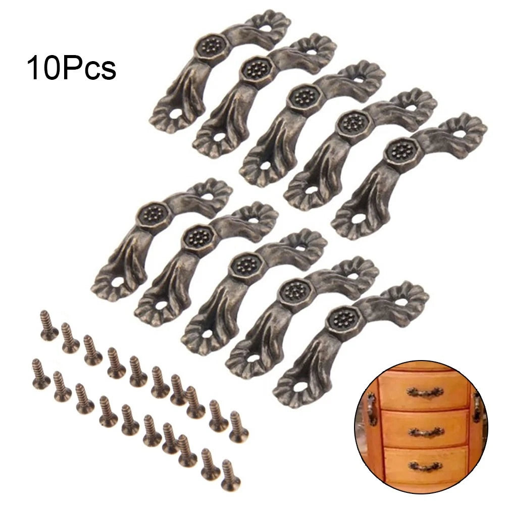 10Pcs Antique Decorative Pulls Handle Knob For Jewelry Box Drawer Cabinet Door