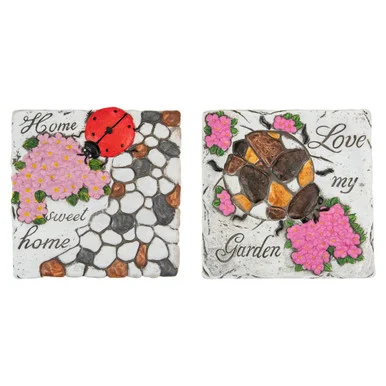 Set of 2 Love My Garden and Home Sweet Home Floral Outdoor Garden Stones 7″ – Sweet Sentiments for Your Flower Garden