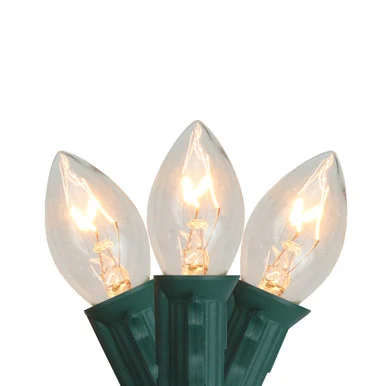 Set of 25 C7 Clear Christmas Lights – 24 ft Green Wire
