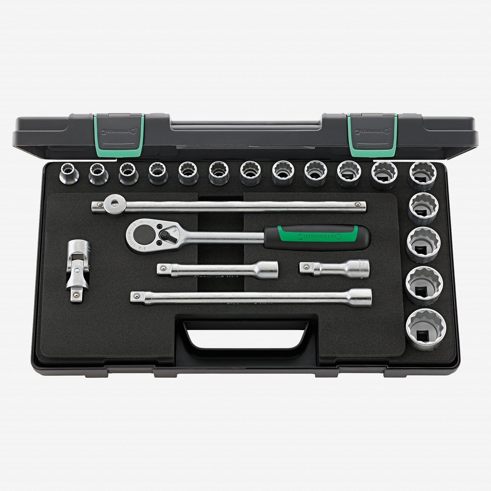 Stahlwille 50/16/6 Socket Set, 1/2" Drive, Metric, 10-32 mm, 12-Point, 22 Pieces