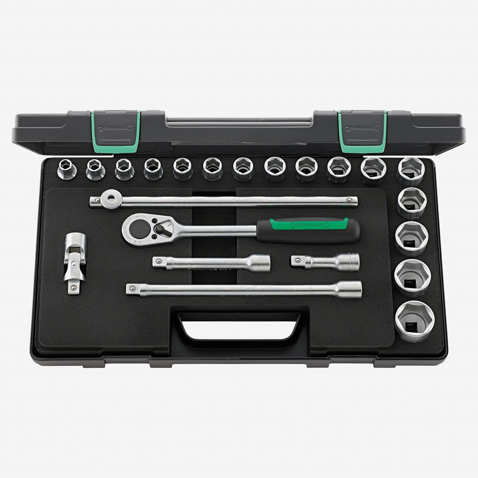 Stahlwille 52/16/6 Socket Set, 1/2" Drive, Metric, 10-32mm, 6-Point, 22 Pieces
