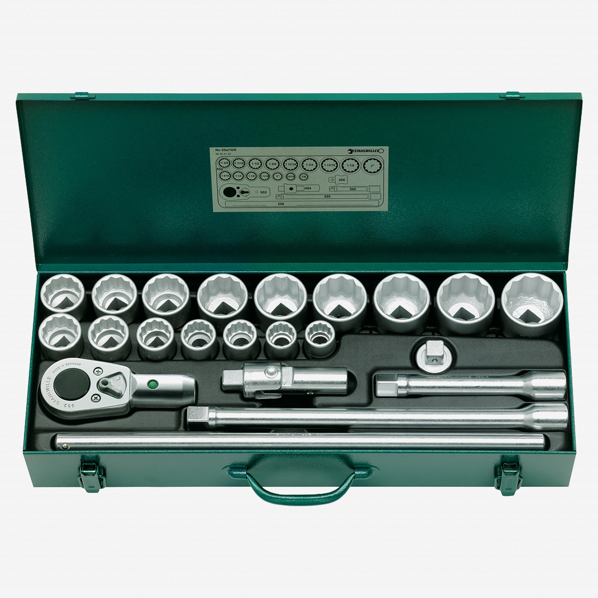 Stahlwille 55a/16/6 Socket Set, 3/4" Drive, SAE, 7/8" - 2", 12-Point, 22 Pieces