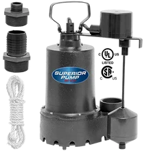 Superior Pump – 1/3 HP Cast Iron Sump Pump – Side Discharge w/Vertical Float – 92349