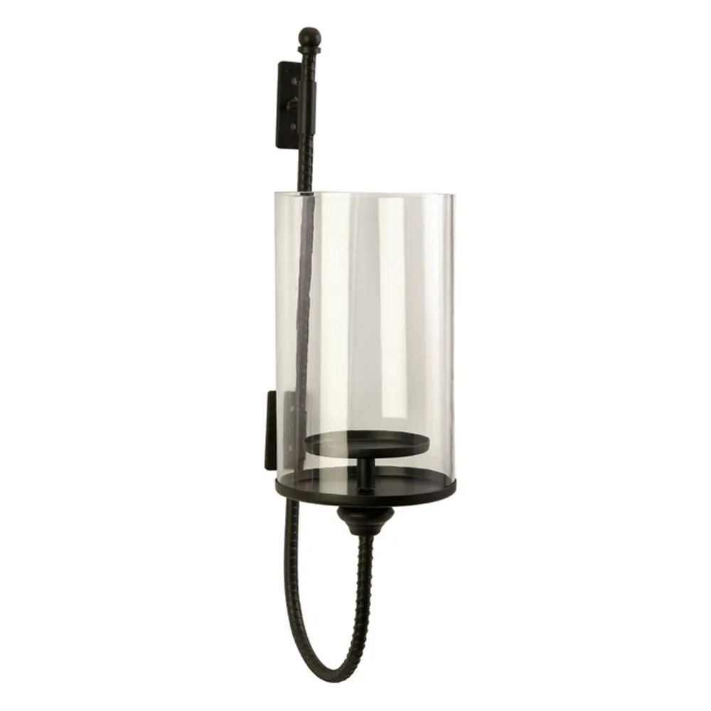 23.5″ Modern Black & Clear Glass Cylinder Pillar Candle Holder Wall Sconce