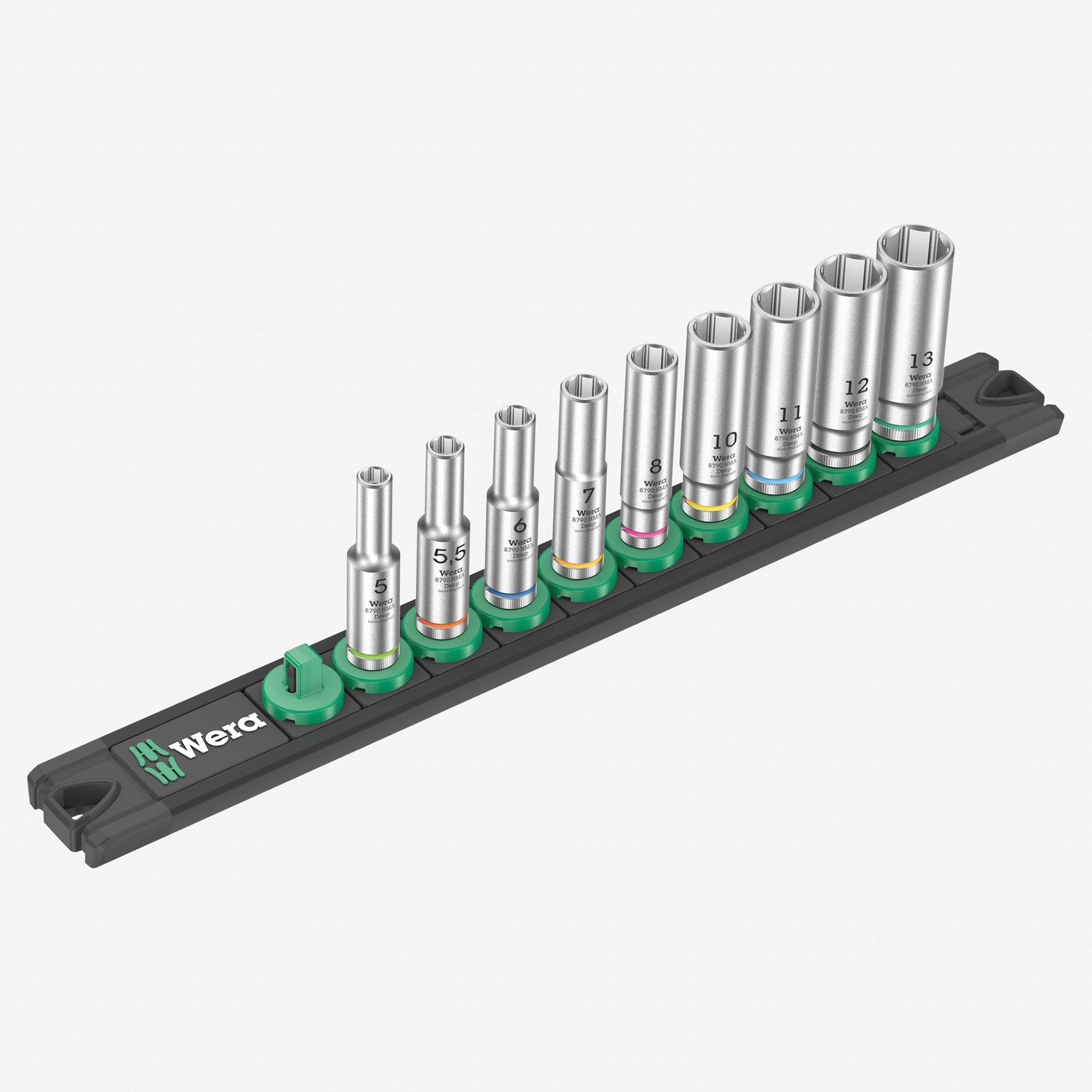 Wera 005410 Metric 1/4" Drive Deep Socket Set with Magnetic Holder, 9 Pieces