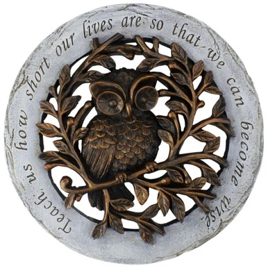 Wise Owl Outdoor Garden Stepping Stone | 12″ Bronze & Gray | Create a Soothing Ambiance