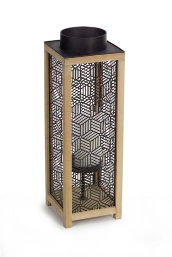 Wooden and Black Metal Decorative Candle Lanterns 21”