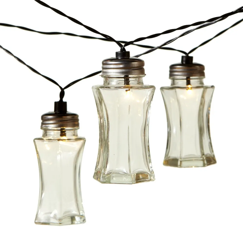 14-Count Warm White Glass Vintage Outdoor Patio Light Set, Black Wire